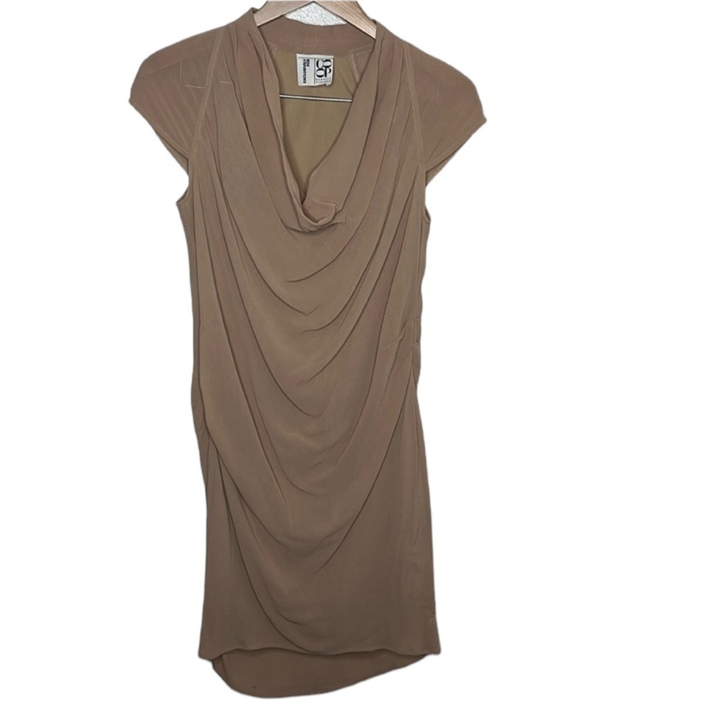 CO-OP Cowl Neck Neutral Ruch Knee Length Dress Women Size S BLEMISH